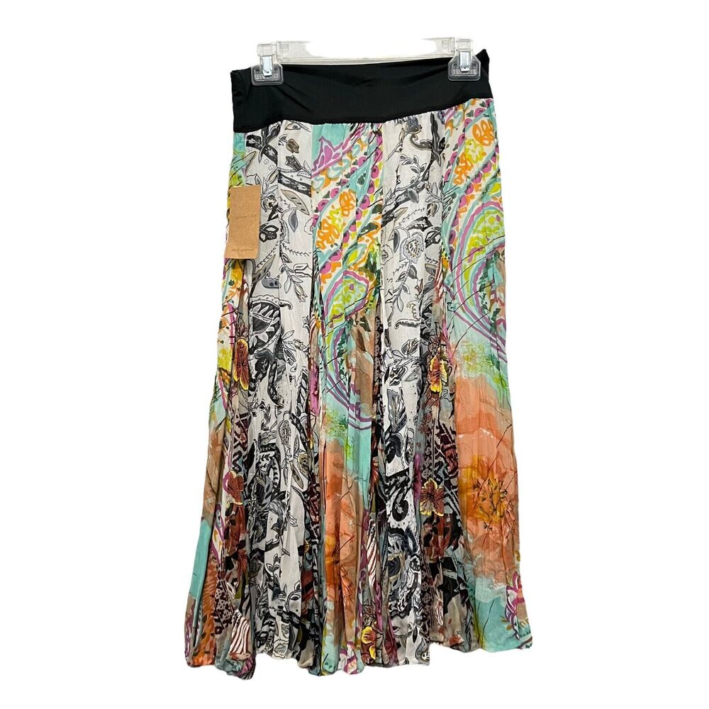 Cold Water Creek Paneled Skirt Womens Multicolor Elastic Waist Mixed Print Sz PS